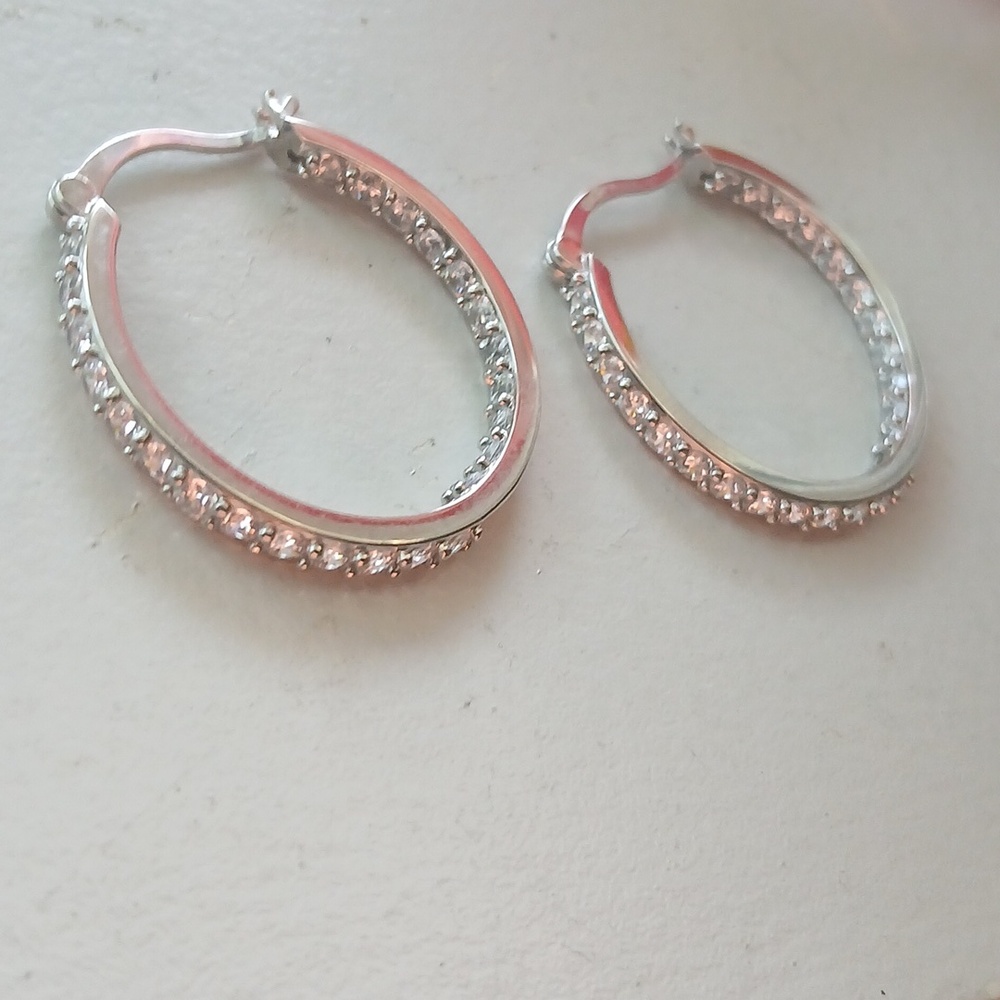 Beautiful JCM Silver Over Brass Inside Out Hoops Sparkly Czs NWOT